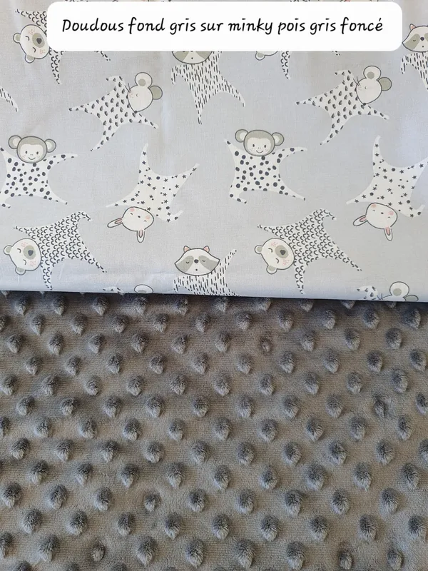 Motif fond gris sur minky pois gris foncé Motif fond gris sur minky pois gris foncé