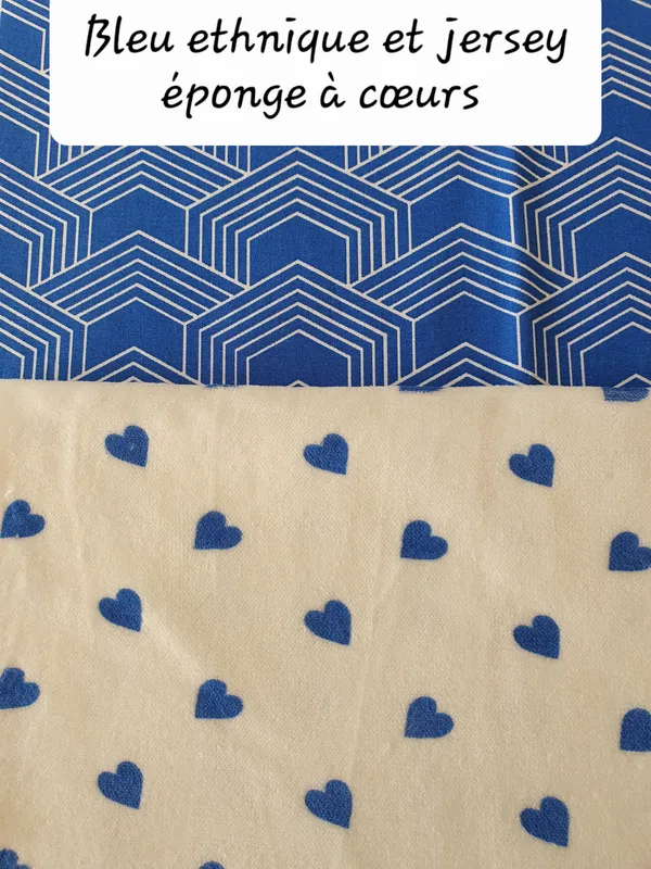 Bleu ethnique et jersey eponge a coeurs Bleu ethnique et jersey eponge a coeurs