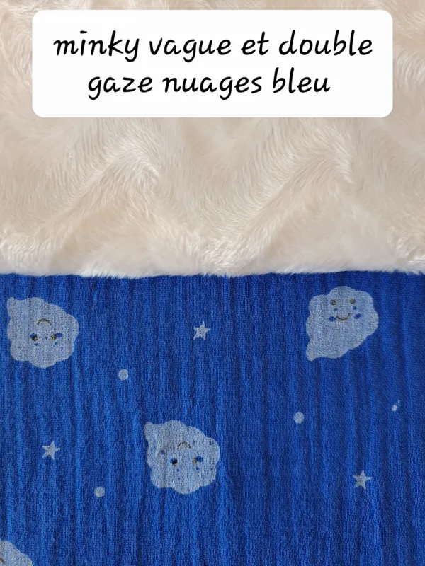 Minky vague et double nuages bleu Minky vague et double nuages bleu