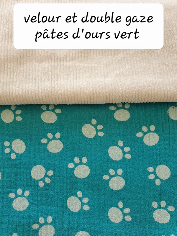 Velour et double gaze pattes d’ours vert Velour et double gaze pattes d’ours vert