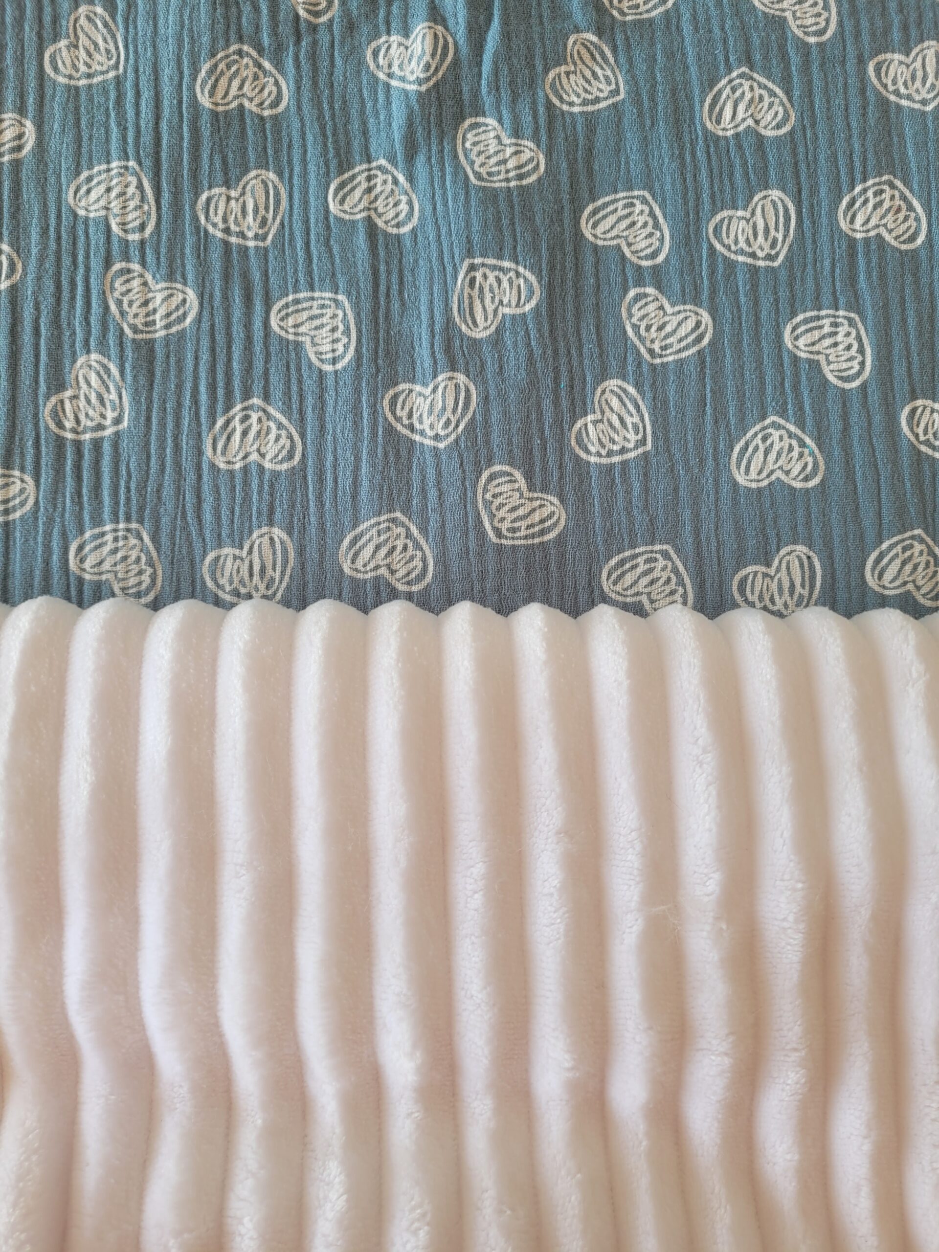 minky cotelé, double gaze à cœurs minky cotelé, double gaze à cœurs